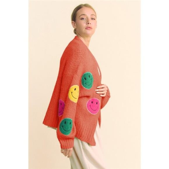 nwt Davi‎ & Dani Fuzzy Smile Open Front Long Sleeve Cardigan - Picture 3 of 5